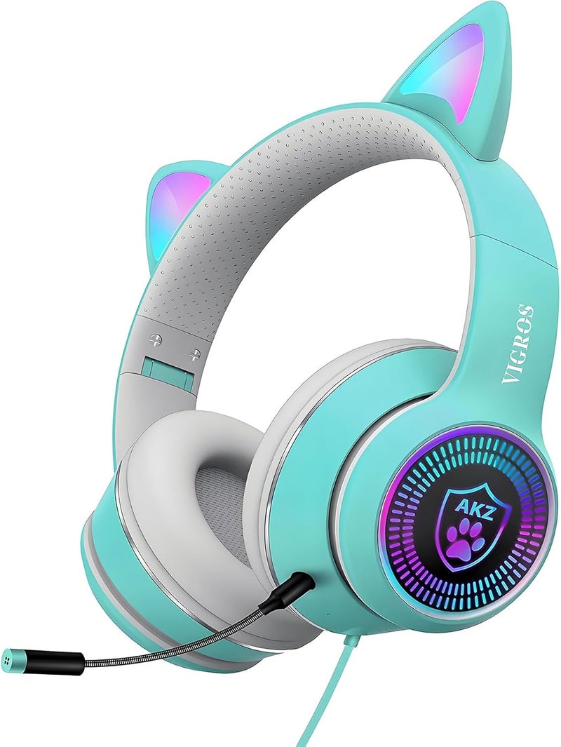 VIGROS Cat Ear Gaming Headphones Wired AUX 3.5mm with LED Light, Flashing Stereo Game Headphones Surround Sound Over-Ear Headsets with Microphone Fit Kids & Adult for PC, PS4, Switch, Mobile, Laptop - Image 1
